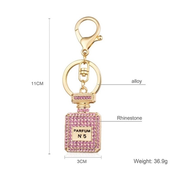 Perfume No. 5 Pink Crystal Keychain/ Bag Charm - Picture 4 of 4